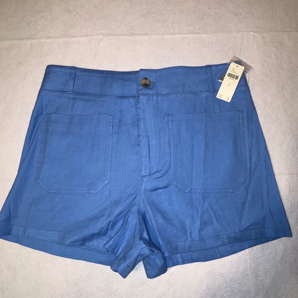 Maeve The Colette Short Anthropologie High Waisted Blue Linen Blend Size 31